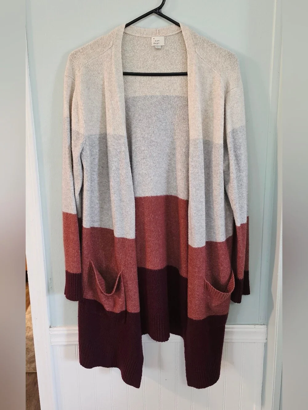 A New Day Colorblock Open-Front Long Cardigan Sweater